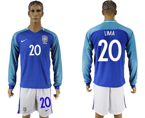 Brazil #20 Lima Away Long Sleeves Soccer Country Jersey